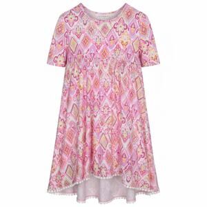 Colette Lilly Girls Dress Size M 10 12 Pink Geometric Cold Shoulder Pom Trim